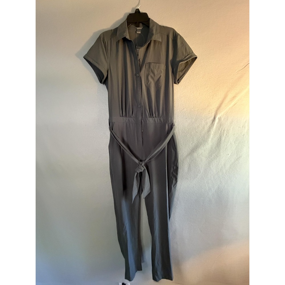 Eddie Bauer Jumpsuit Womens XS‎ Gray WR Departure Short Sleeve Tie Waist Pockets